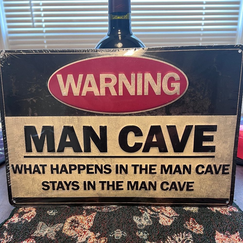 Man Cave 💪 Metal  "Warning"  Sign 🪧 (new and sealed) 12" Wide x 8' Tall